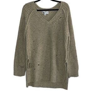 WILDFOX Couture Dusk Tunic  Brown Distressed Oversized Sweater Size M‎